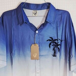 Hardaddy Shirt Blue Short Sleeve Ombre Palm Tree Button Front Men New With Tag M
